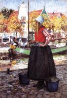 George Hitchcock - Woman Along Canal aka A Young Dutch Girl